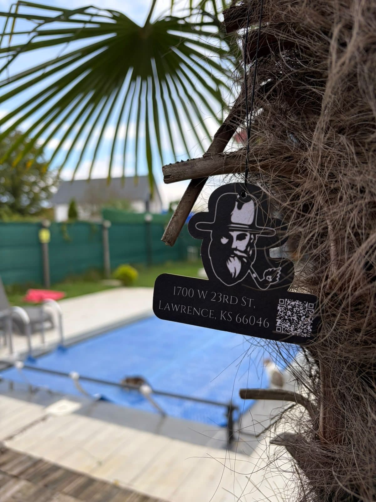 Custom-shaped car air freshener with logo, address and QR code